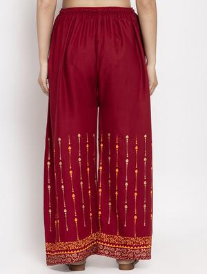 red rayon flared palazzo - 17299662 - Standard Image - 3