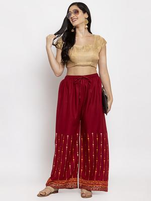 red rayon flared palazzo - 17299662 - Standard Image - 4