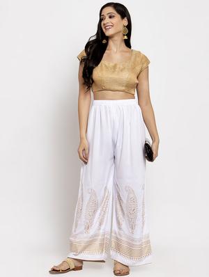 white rayon flared palazzo - 17299664 - Standard Image - 4
