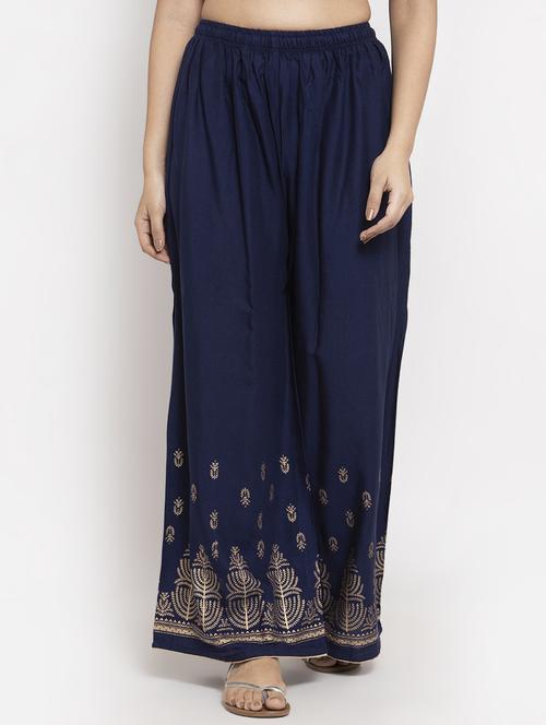 navy blue rayon flared palazzo - 17299665 - Standard Image - 1