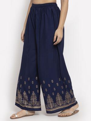 navy blue rayon flared palazzo - 17299665 - Standard Image - 2