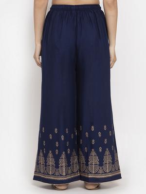 navy blue rayon flared palazzo - 17299665 - Standard Image - 3
