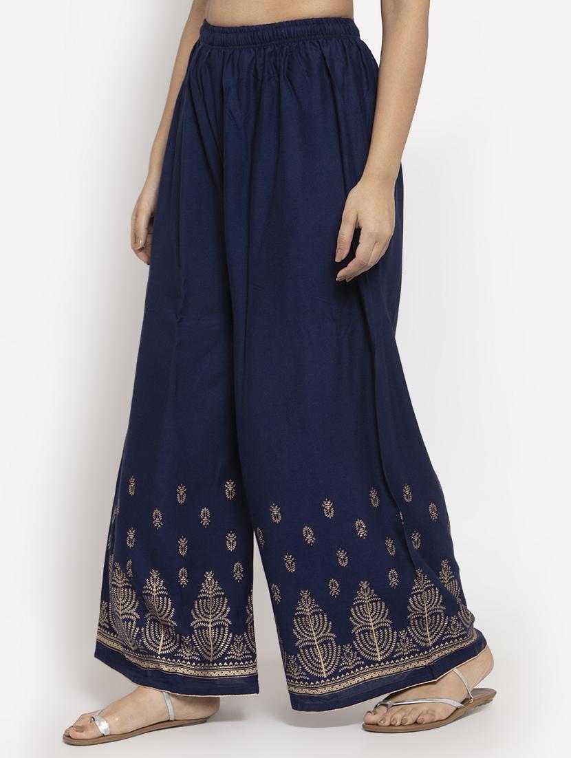 navy blue rayon flared palazzo - 17299665 - Zoom Image - 2