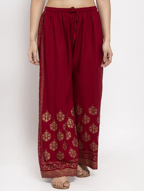 red rayon flared palazzo - 17299668 - Standard Image - 1