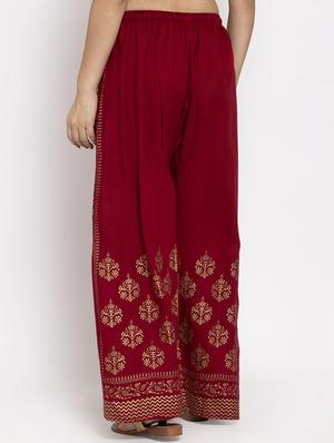 red rayon flared palazzo - 17299668 - Standard Image - 3