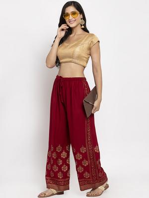 red rayon flared palazzo - 17299668 - Standard Image - 4