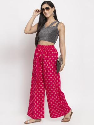 pink rayon flared palazzo - 17299672 - Standard Image - 4