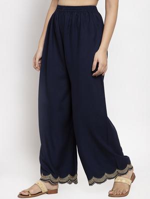 navy blue rayon flared palazzo - 17299673 - Standard Image - 2