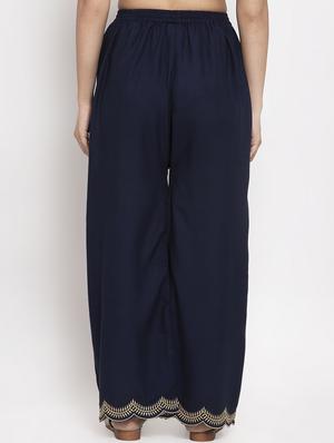 navy blue rayon flared palazzo - 17299673 - Standard Image - 3