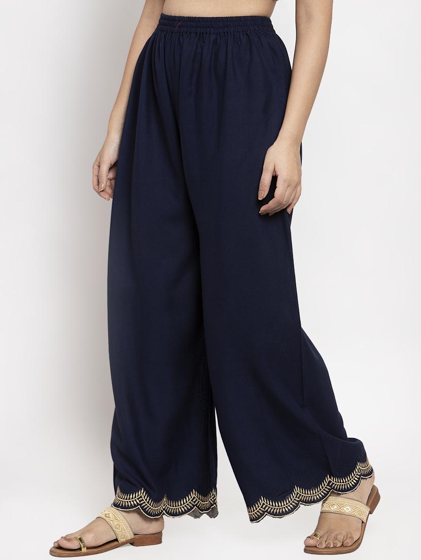 navy blue rayon flared palazzo - 17299673 - Zoom Image - 2
