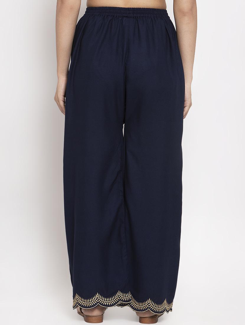 navy blue rayon flared palazzo - 17299673 - Zoom Image - 3