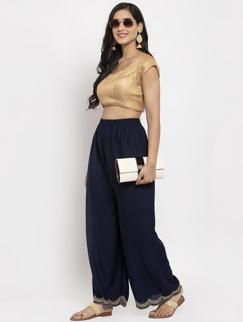 navy blue rayon flared palazzo - 17299673 - Zoom Image - 4