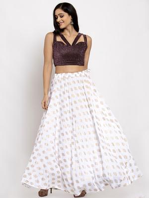 gold print flared skirt - 17299705 - Standard Image - 4