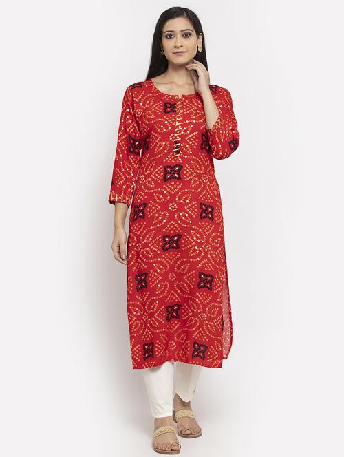 bandhani print straight kurta - 17299711 - Standard Image - 1