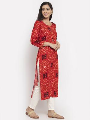 bandhani print straight kurta - 17299711 - Standard Image - 2