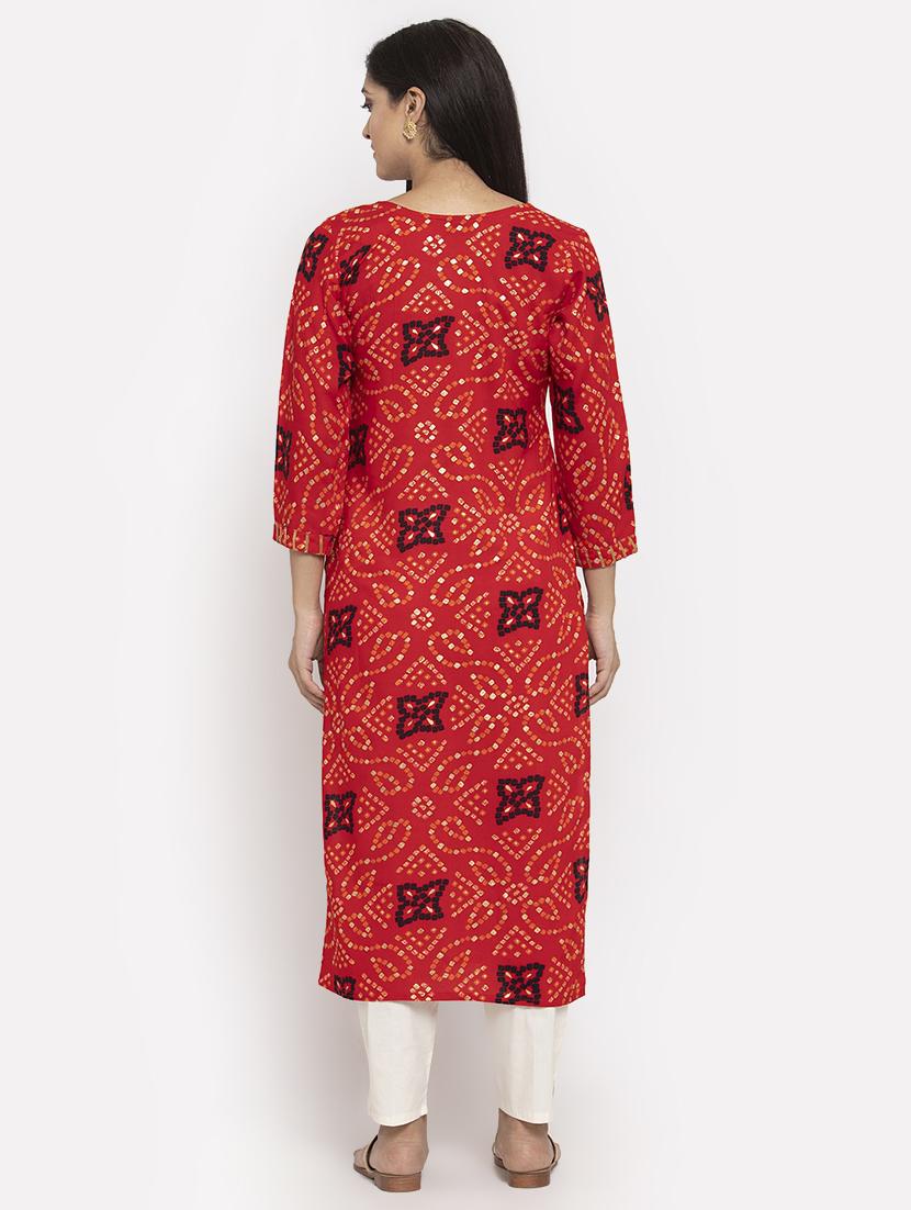 bandhani print straight kurta - 17299711 - Zoom Image - 3