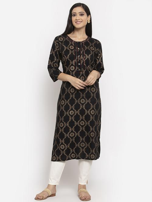 gold print straight kurta - 17299714 - Standard Image - 1