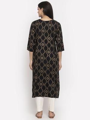 gold print straight kurta - 17299714 - Standard Image - 3