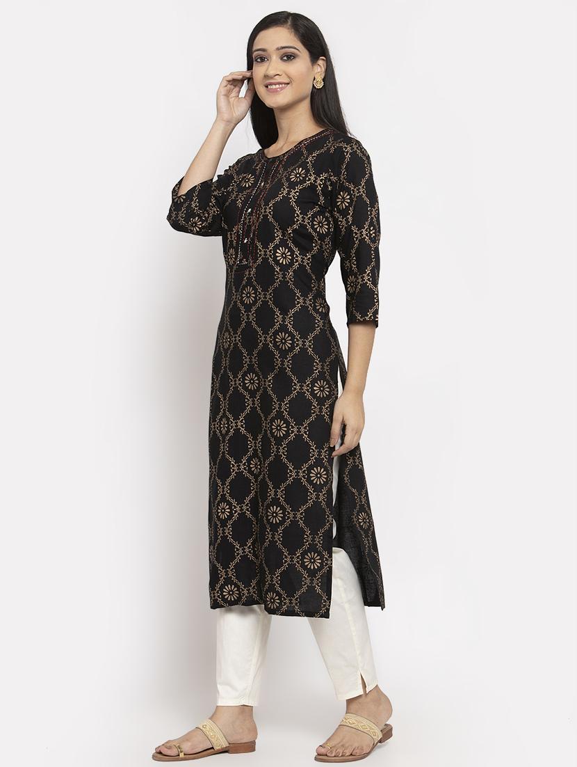 gold print straight kurta - 17299714 - Zoom Image - 2