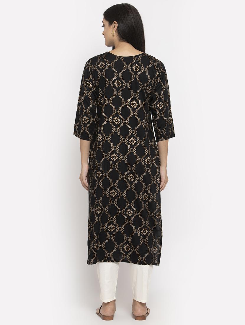 gold print straight kurta - 17299714 - Zoom Image - 3