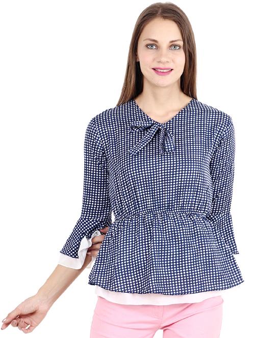 tie up neck printed peplum top - 17299719 - Standard Image - 1