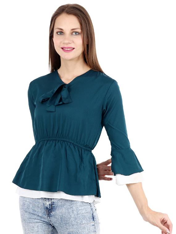 tie up neck peplum top - 17299721 - Zoom Image - 2