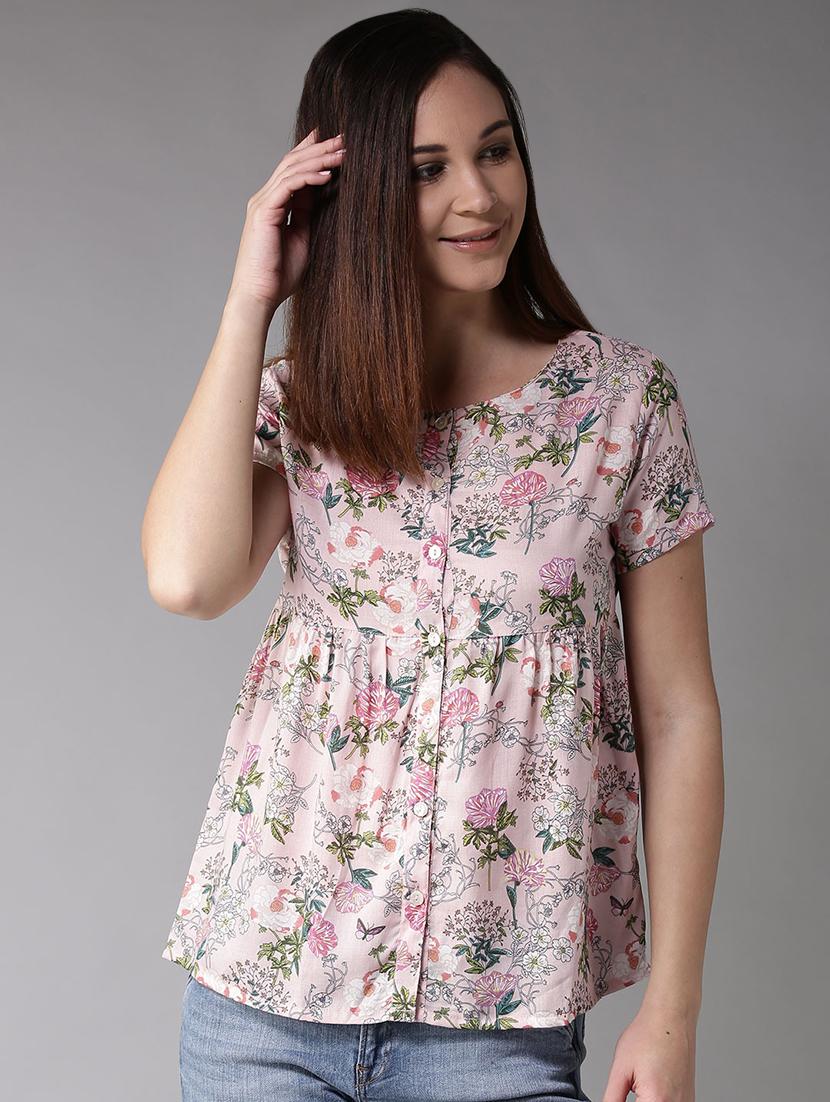 round neck floral top - 17299744 - Zoom Image - 1