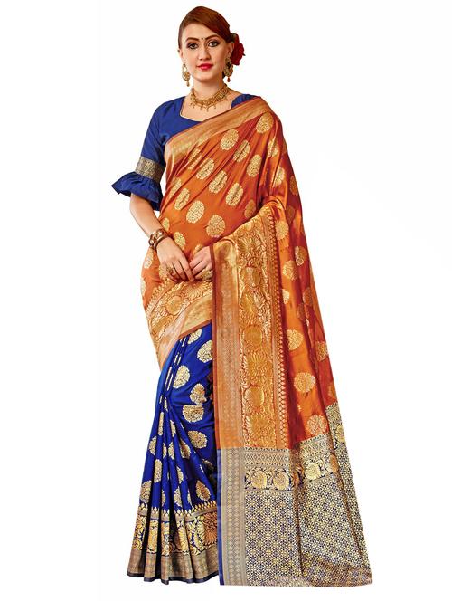 ethnic motif half & half saree with blouse - 17299876 - Standard Image - 1