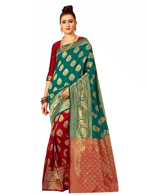 ethnic motif half & half saree with blouse - 17299881 - Standard Image - 1