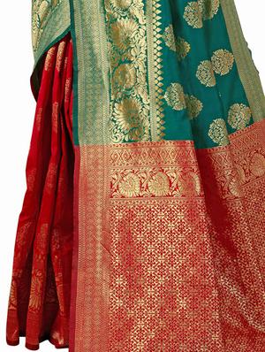 ethnic motif half & half saree with blouse - 17299881 - Standard Image - 3