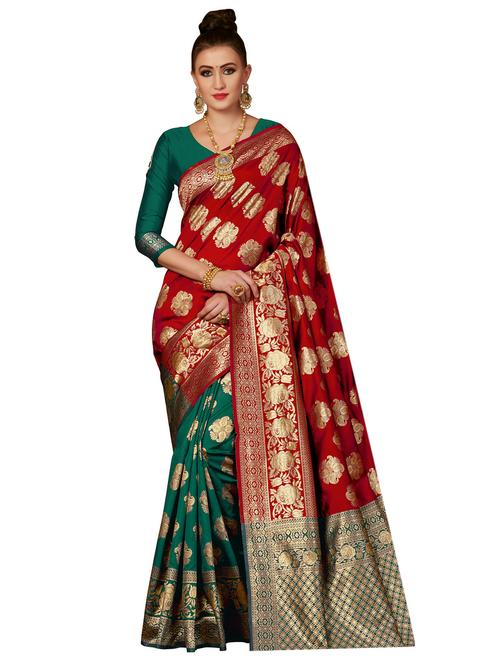 ethnic motif half & half saree with blouse - 17299885 - Standard Image - 1
