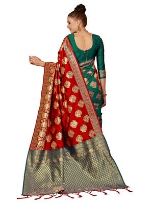 ethnic motif half & half saree with blouse - 17299885 - Standard Image - 2
