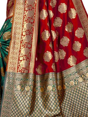 ethnic motif half & half saree with blouse - 17299885 - Standard Image - 3
