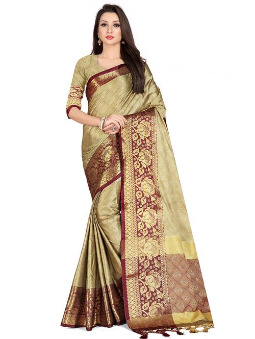 cream cotton silk banarasi saree with blouse - 17299889 - Standard Image - 1