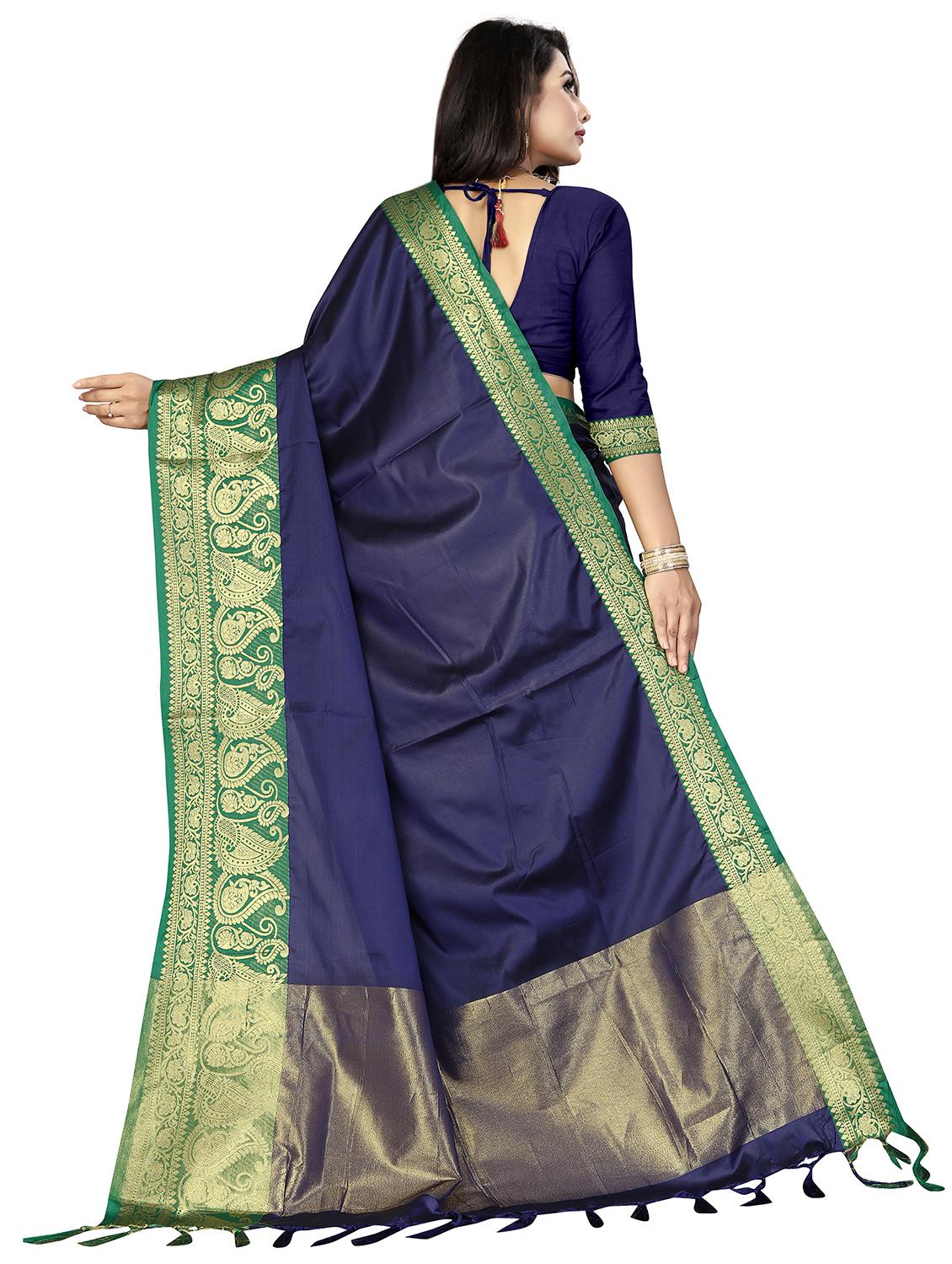 bordered banarasi saree with blouse - 17299895 - Zoom Image - 2