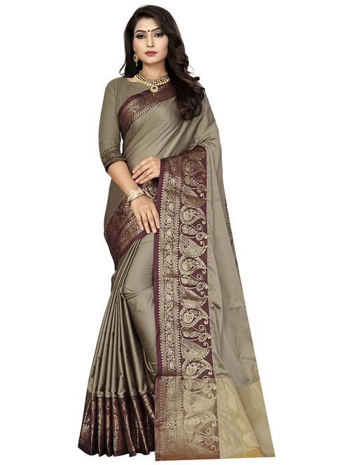 solid banarasi saree with blouse - 17299896 - Standard Image - 1