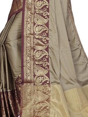 solid banarasi saree with blouse - 17299896 - Standard Image - 3