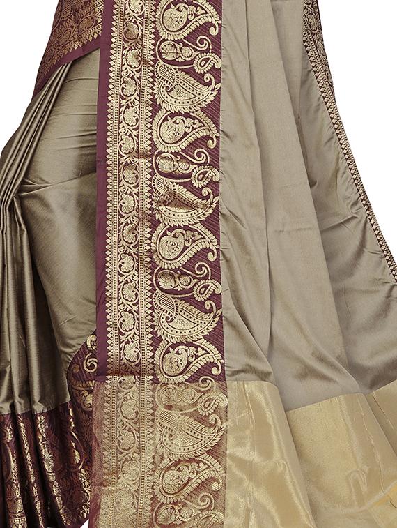 solid banarasi saree with blouse - 17299896 - Zoom Image - 3