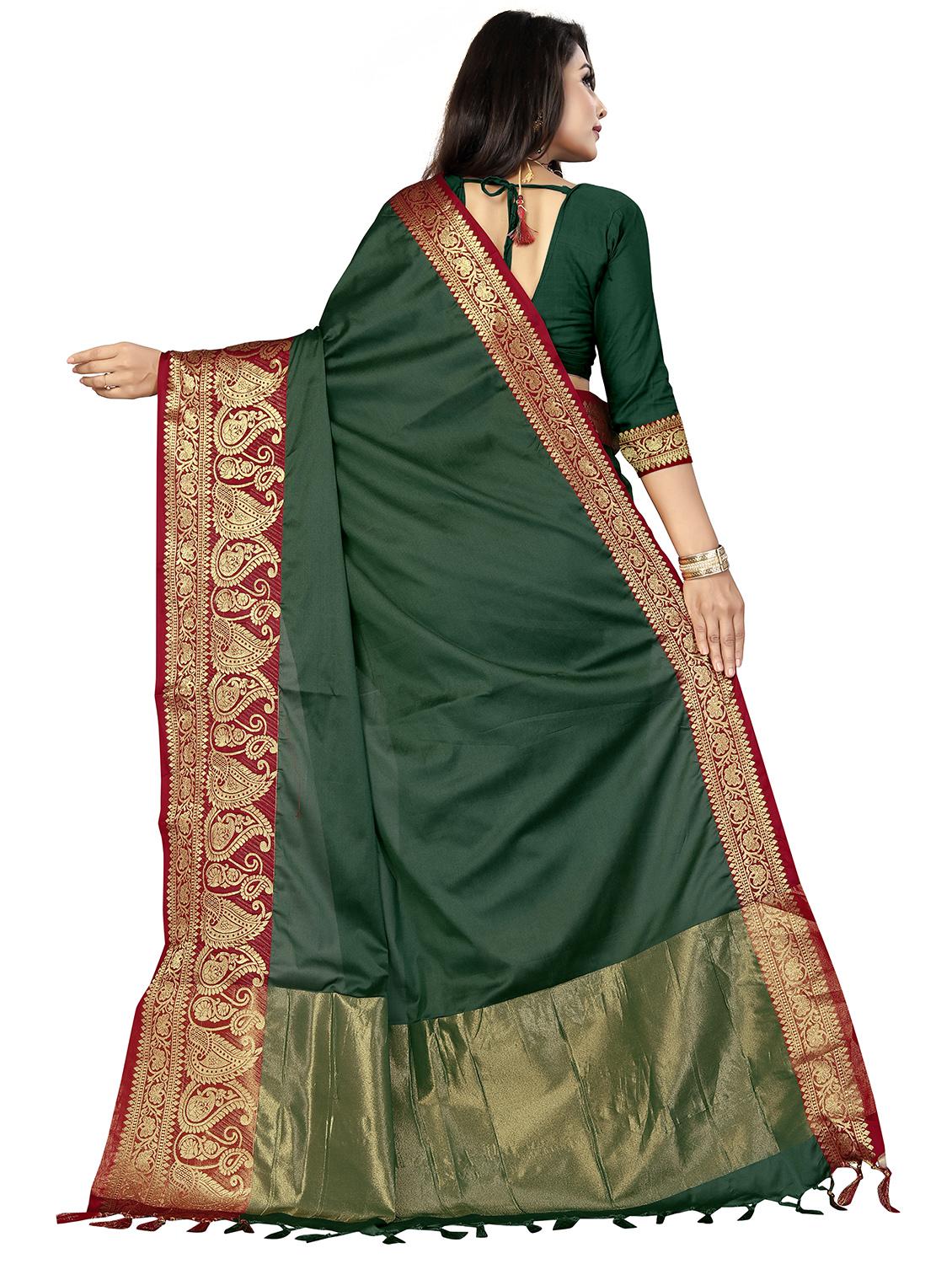 solid banarasi saree with blouse - 17299897 - Zoom Image - 2