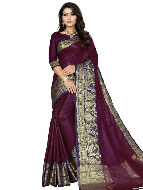 solid banarasi saree with blouse - 17299900 - Standard Image - 1