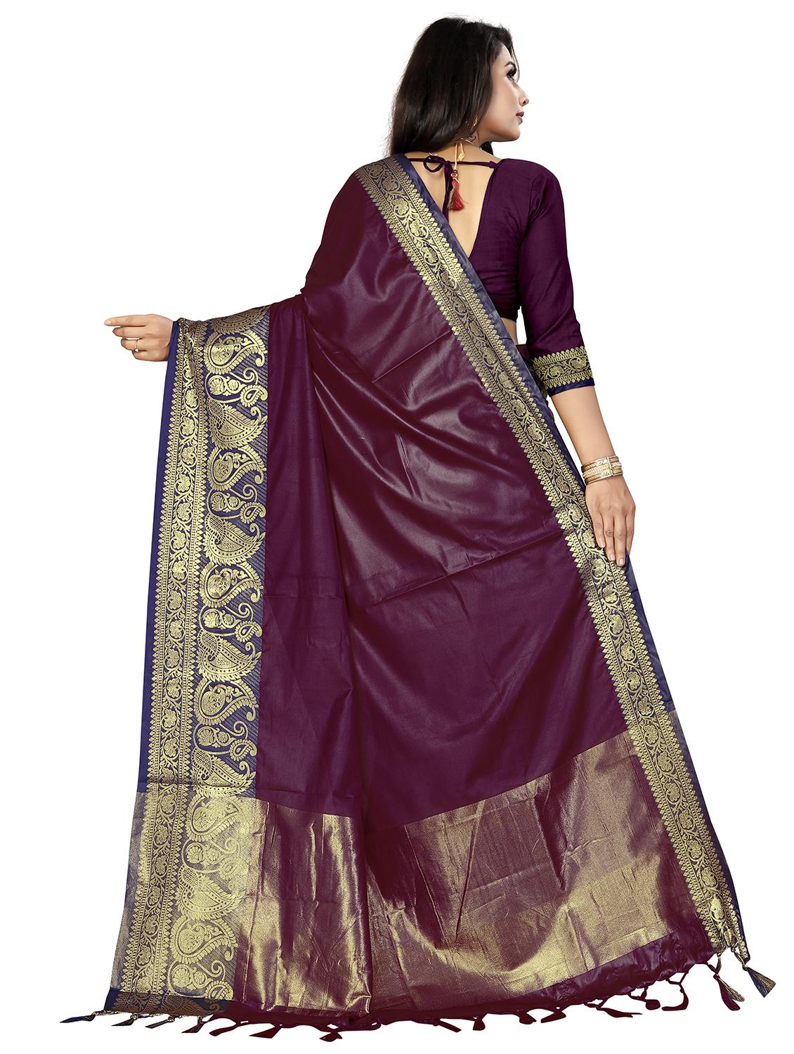 solid banarasi saree with blouse - 17299900 - Zoom Image - 2