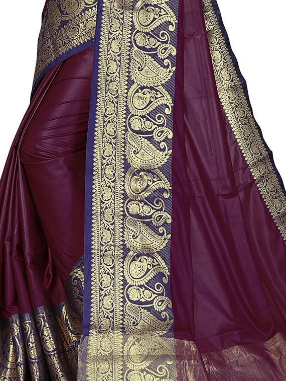 solid banarasi saree with blouse - 17299900 - Zoom Image - 3