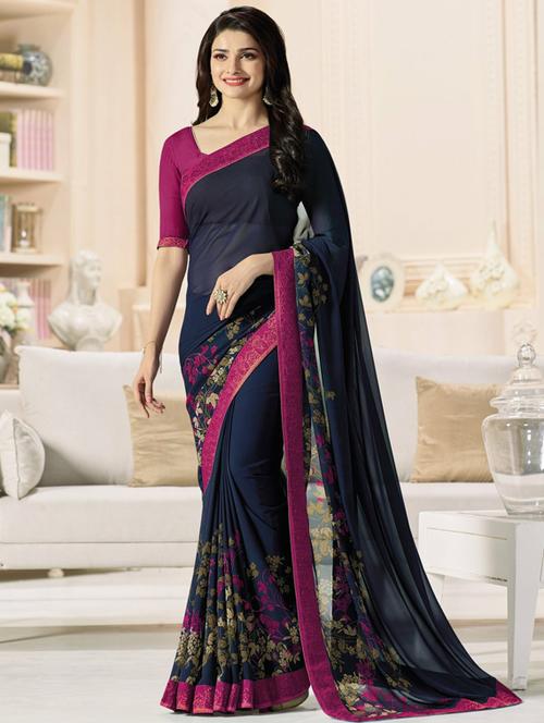 solid bordered saree with blouse - 17299916 - Standard Image - 1
