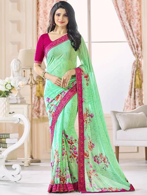 floral printed saree with blouse - 17299923 - Standard Image - 1