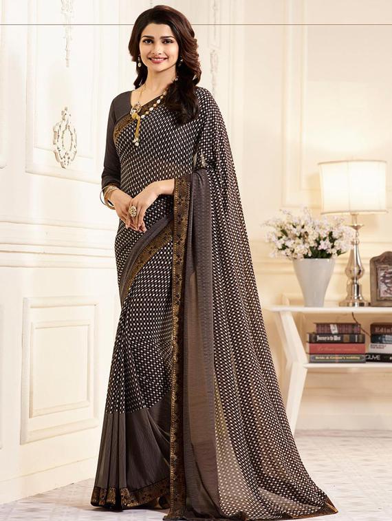 checkered printed saree with blouse - 17299924 - Zoom Image - 1