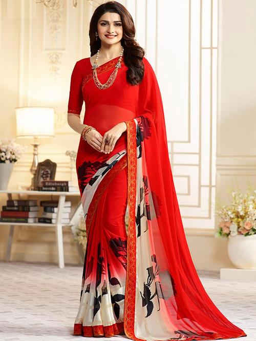 floral printed saree with blouse - 17299931 - Standard Image - 1