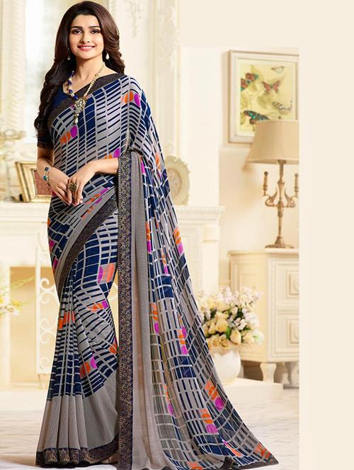 checkered printed saree with blouse - 17299932 - Standard Image - 1