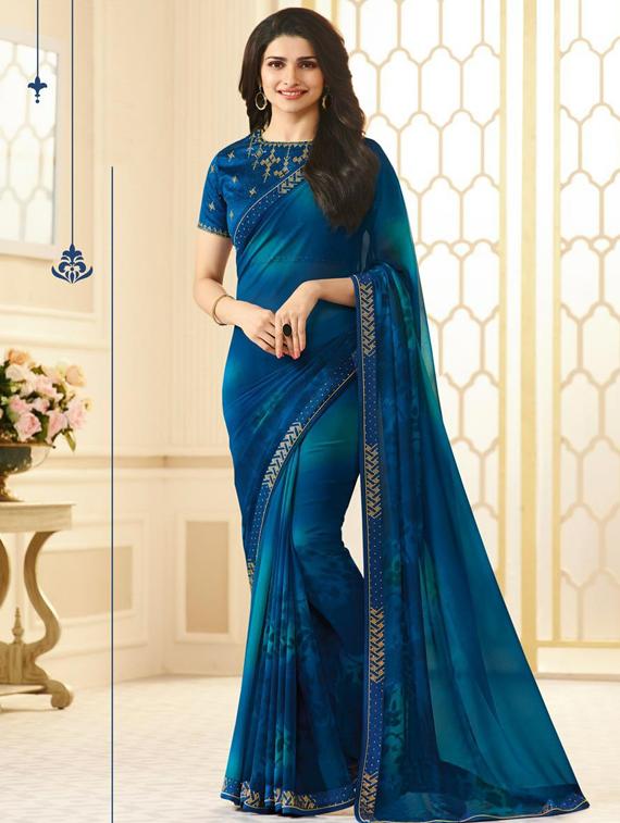 solid plain saree with blouse - 17299935 - Zoom Image - 1