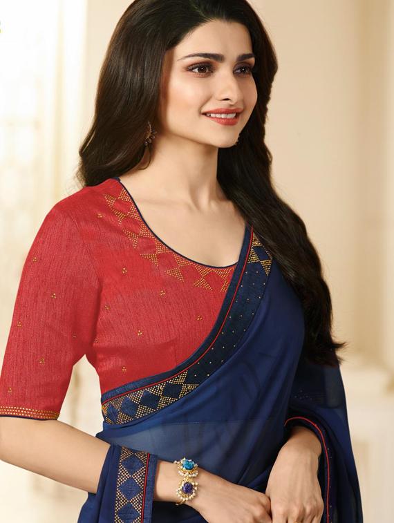 solid plain saree with blouse - 17299937 - Zoom Image - 2