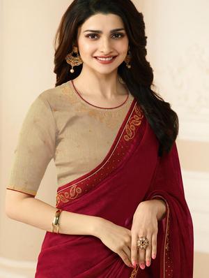 maroon georgette plain saree with blouse - 17299938 - Standard Image - 2